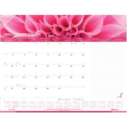 Blueline Pink Ribbon Collection Desk Pad Calendar