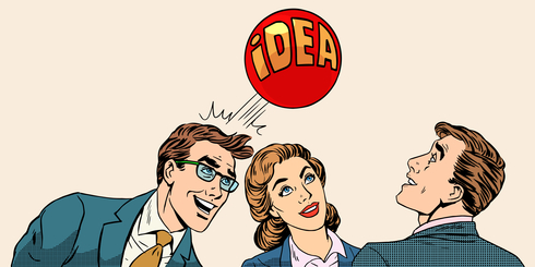 Cartoon Man and Woman Brainstorm Idea